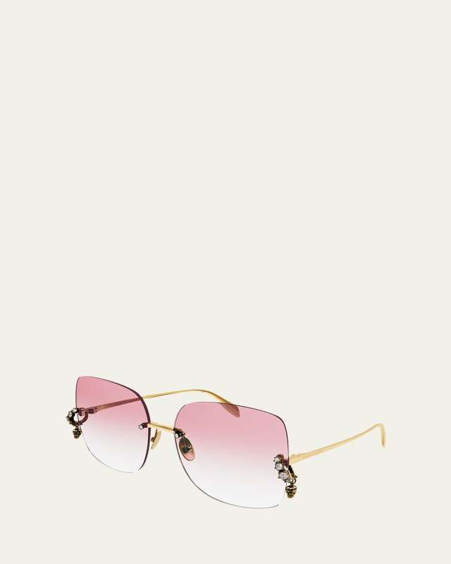 Crystal & Skull Charm Square Metal Sunglasses